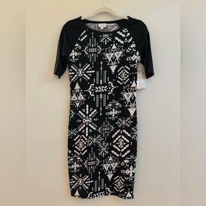 LuLaRoe Julia Black and White Tribal Midi Dress, Size XS NWT